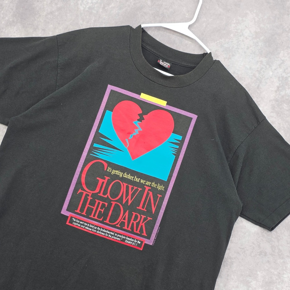 Vintage Fruit of the Loom Glow‎ In The Dark Christian T-Shirt XL Single Stitch